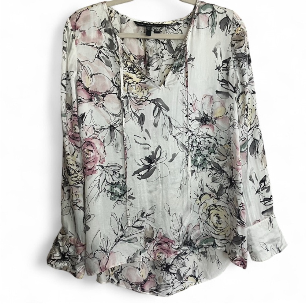 White House Black Market 100% silk floral print blouse